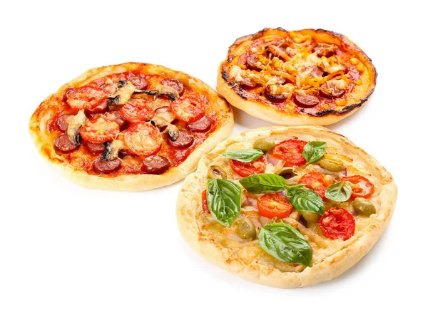 Tasty Mini Pizzas White Background — Stock Photo, Image