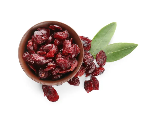 Bowl Tasty Dried Cranberries White Background — Stock Photo, Image