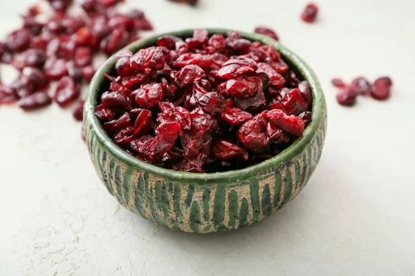 Bowl Tasty Dried Cranberries Light Background Closeup — Stock Photo, Image