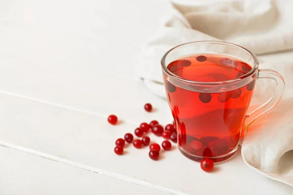 Cup Tasty Tea Cranberry Light Wooden Background — Stock Photo, Image