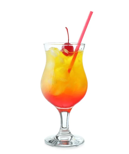 Glass Tasty Tequila Sunrise Cocktail White Background — Stock Photo, Image