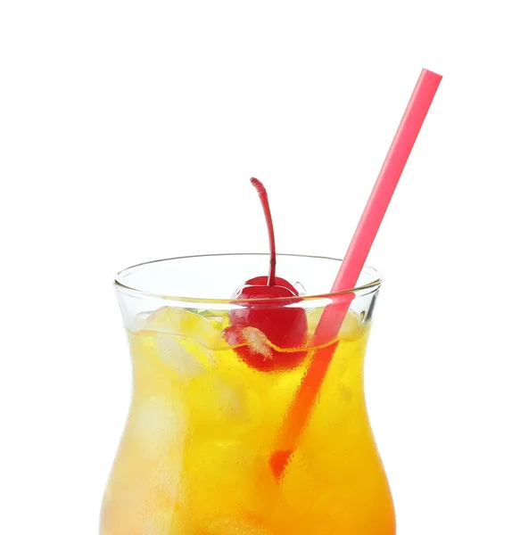 Glas Välsmakande Tequila Soluppgång Cocktail Vit Bakgrund — Stockfoto
