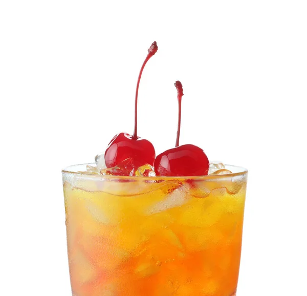 Ein Glas Leckerer Tequila Sunrise Cocktail Auf Weißem Hintergrund — Stockfoto