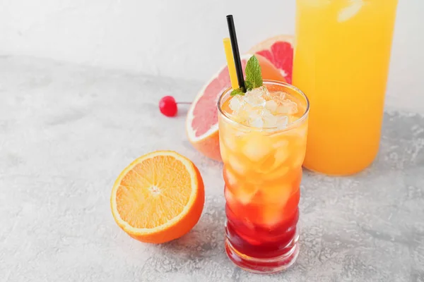 Glass Tasty Tequila Sunrise Cocktail Light Background — Stock Photo, Image