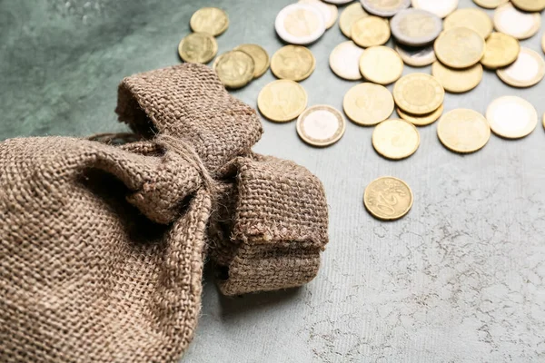 Мешок Монетами Фоне Гранжа — стоковое фото