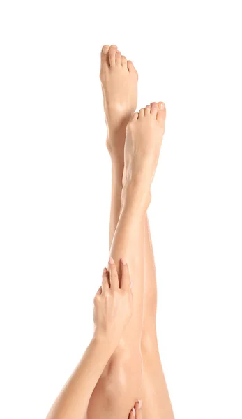 Ноги Красивої Жінки Білому Тлі — стокове фото