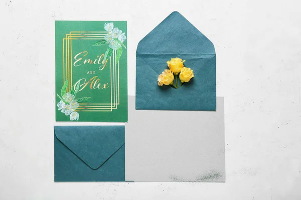 Cartes Avec Texte Emily Alex Enveloppes Roses Sur Fond Blanc — Photo