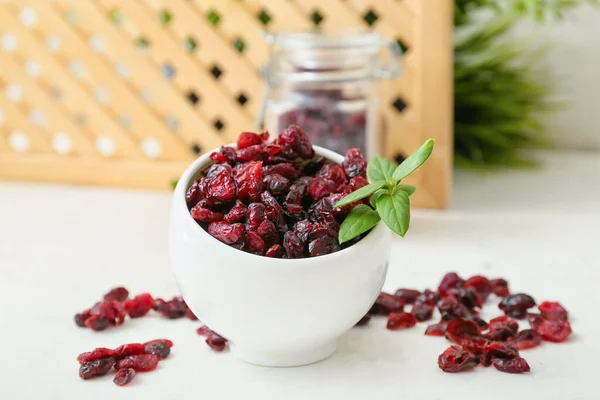 Bowl Tasty Dried Cranberries Table Closeup — Stock Photo, Image