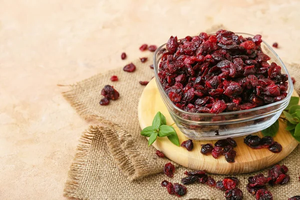 Bowl Tasty Dried Cranberries Color Background Closeup — Stock Photo, Image