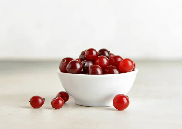 Tigela Com Cranberries Saudáveis Fundo Claro — Fotografia de Stock