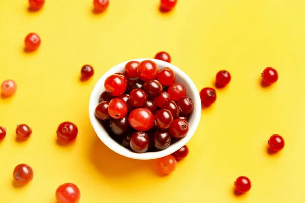 Bowl Healthy Cranberries Color Background — Stock Photo, Image