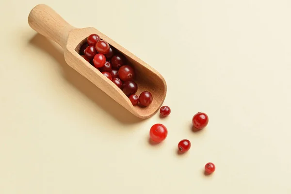 Colher Com Cranberries Saudáveis Fundo Cor — Fotografia de Stock