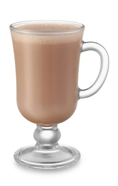 Стеклянная Чашка Горячего Какао Белом Фоне — стоковое фото