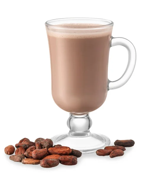 Copa Vidrio Bebida Cacao Caliente Frijoles Sobre Fondo Blanco —  Fotos de Stock