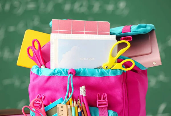 School Backpack Stationery Blackboard Closeup — Stock Photo, Image