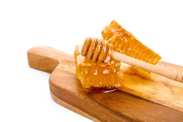 Honigwaben Und Bienenprodukte Auf Weißem Hintergrund — Stockfoto