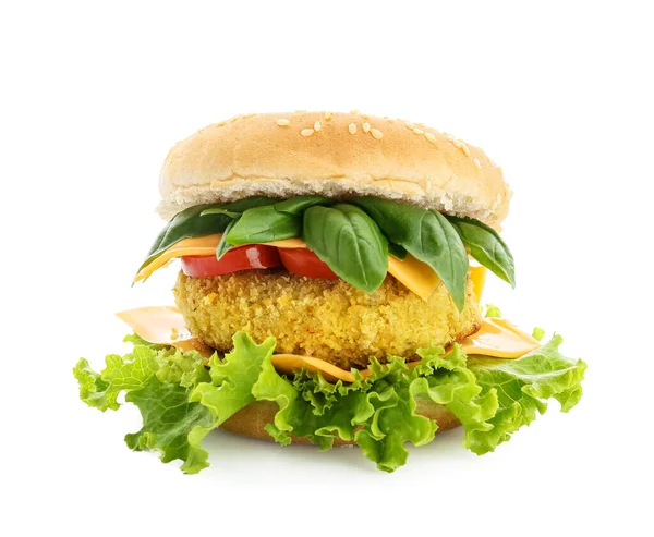 Hamburger Végétarien Savoureux Sur Fond Blanc — Photo