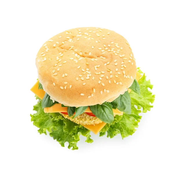 Hambúrguer Vegetariano Saboroso Fundo Branco — Fotografia de Stock