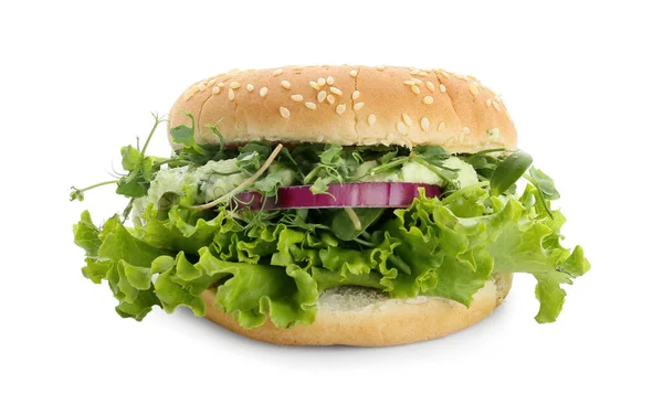 Hamburger Végétarien Savoureux Sur Fond Blanc — Photo