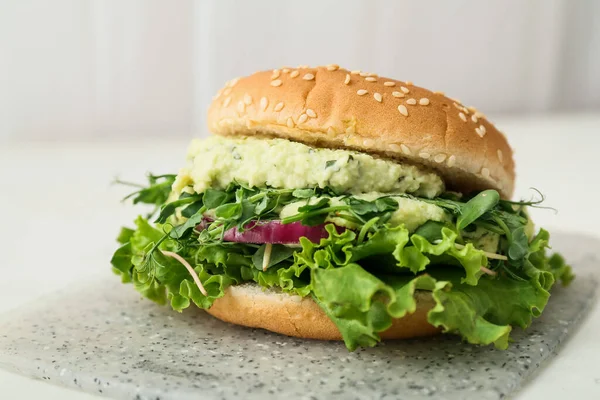 Board Tasty Vegetarian Burger Table — Stock Photo, Image