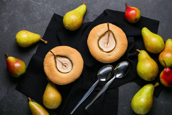 Tasty Pear Pot Pies Fresh Fruits Dark Background — Stock Photo, Image