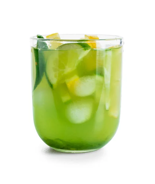 Glas Met Lekkere Limonade Witte Achtergrond — Stockfoto