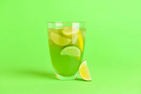 Glass Tasty Lemonade Color Background — Stock Photo, Image