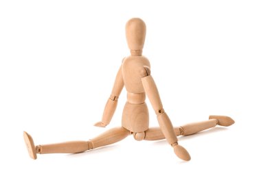 Beyaz arkaplanda izole edilmiş ahşap manken