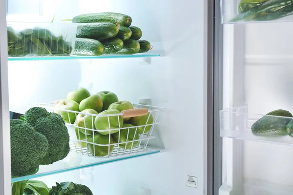 Open Refrigerator Full Green Vegetables — Stock Photo, Image