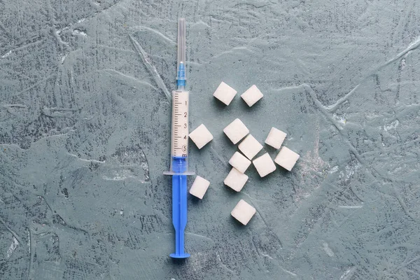 Injectiespuit Voor Insuline Injectie Suiker Grunge Achtergrond — Stockfoto