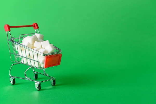 Shopping Cart Sweet Sugar Color Background — Stock Photo, Image