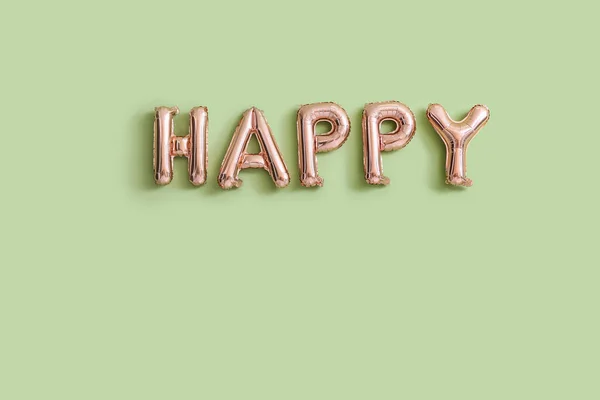 Palavra Happy Feito Balões Parede Cor — Fotografia de Stock