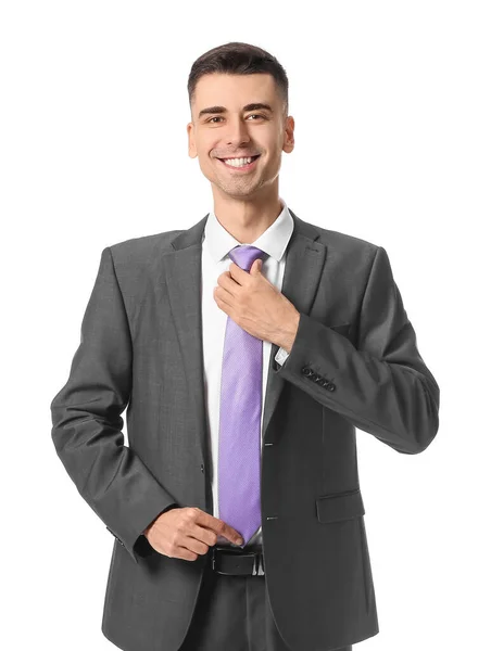 Young Man Stylish Suit White Background — Stock Photo, Image