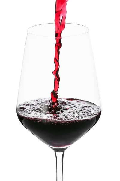 Ρίχνει Νόστιμο Κόκκινο Κρασί Ποτήρι Λευκό Φόντο — Φωτογραφία Αρχείου