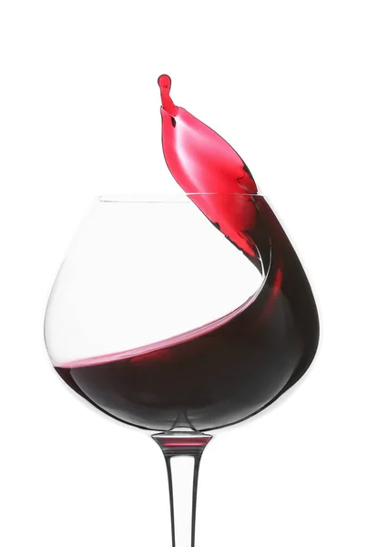 Glas Rotwein Mit Spritzer Auf Weißem Hintergrund — Stockfoto