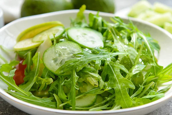 Plate Healthy Salad Grey Background — Stock Photo, Image