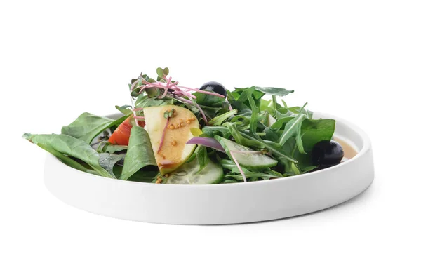 Prato Com Salada Saudável Azeitonas Fundo Branco — Fotografia de Stock