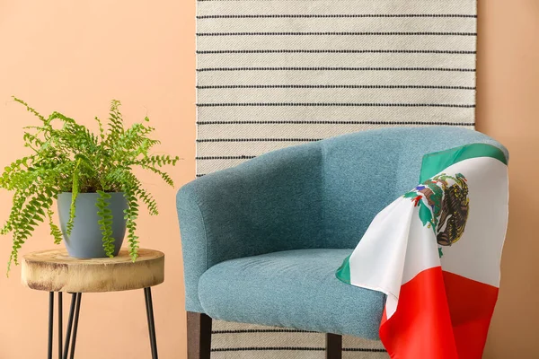 Interior Elegante Sala Estar Com Bandeira Mexicana — Fotografia de Stock