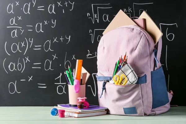 School Backpack Stationery Table Classroom — Stock Photo, Image