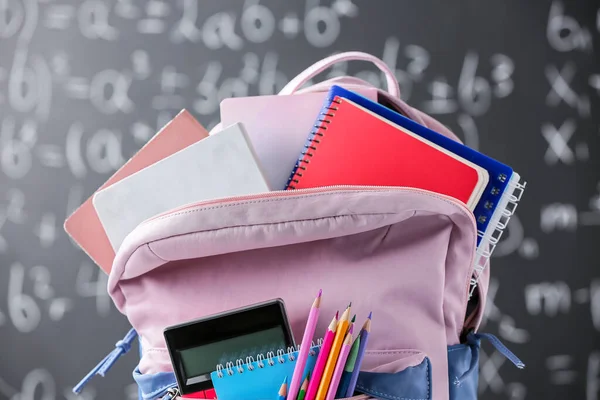 School Backpack Stationery Blackboard — Stock Photo, Image