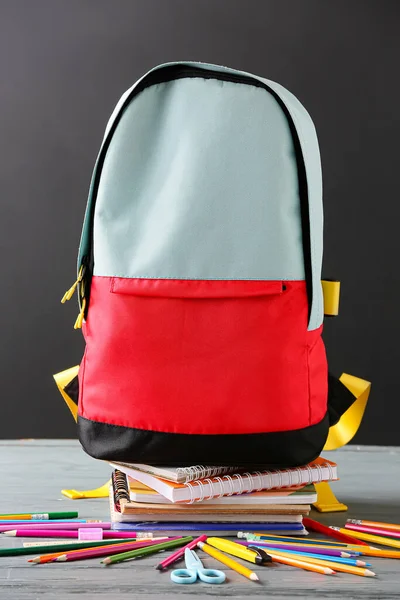 Stylish School Backpack Stationery Table — Stock Photo, Image