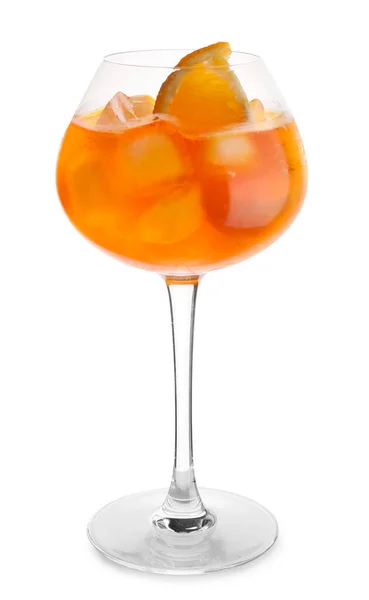 Copo Aperol Coquetel Spritz Sobre Fundo Branco — Fotografia de Stock