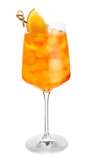 Glas Aperol Spritz Cocktail Auf Weißem Hintergrund — Stockfoto