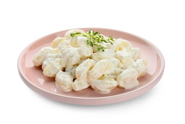 Πιάτο Από Πεντανόστιμο Gnocchi Κρεμώδη Σάλτσα Λευκό Φόντο — Φωτογραφία Αρχείου