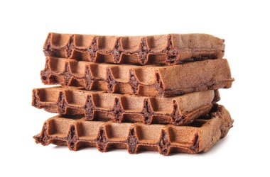 Beyaz arka planda lezzetli çikolatalı Belçika Waffle 'ları