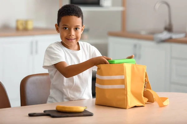 Cute Little Boy Putting His Lunch Bag — Stock Photo, Image