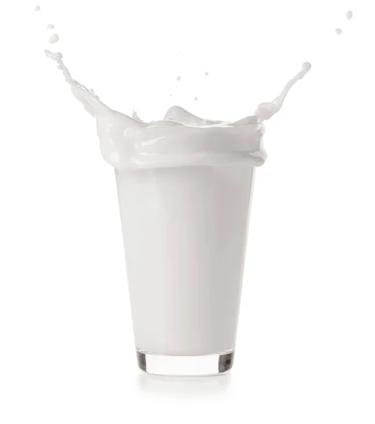 Glas Mjölk Med Stänk Vit Bakgrund — Stockfoto