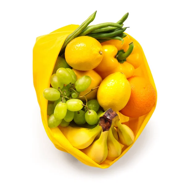 Eco Bag Con Frutta Verdura Diverse Sfondo Bianco — Foto Stock