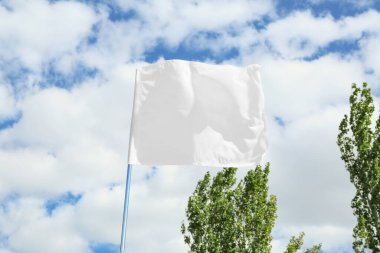 Mavi gökyüzüne beyaz bayrak sallayarak