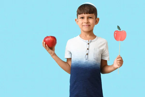 Little Boy Decor Rosh Hashanah Jewish New Year Apple Color — Stock Photo, Image